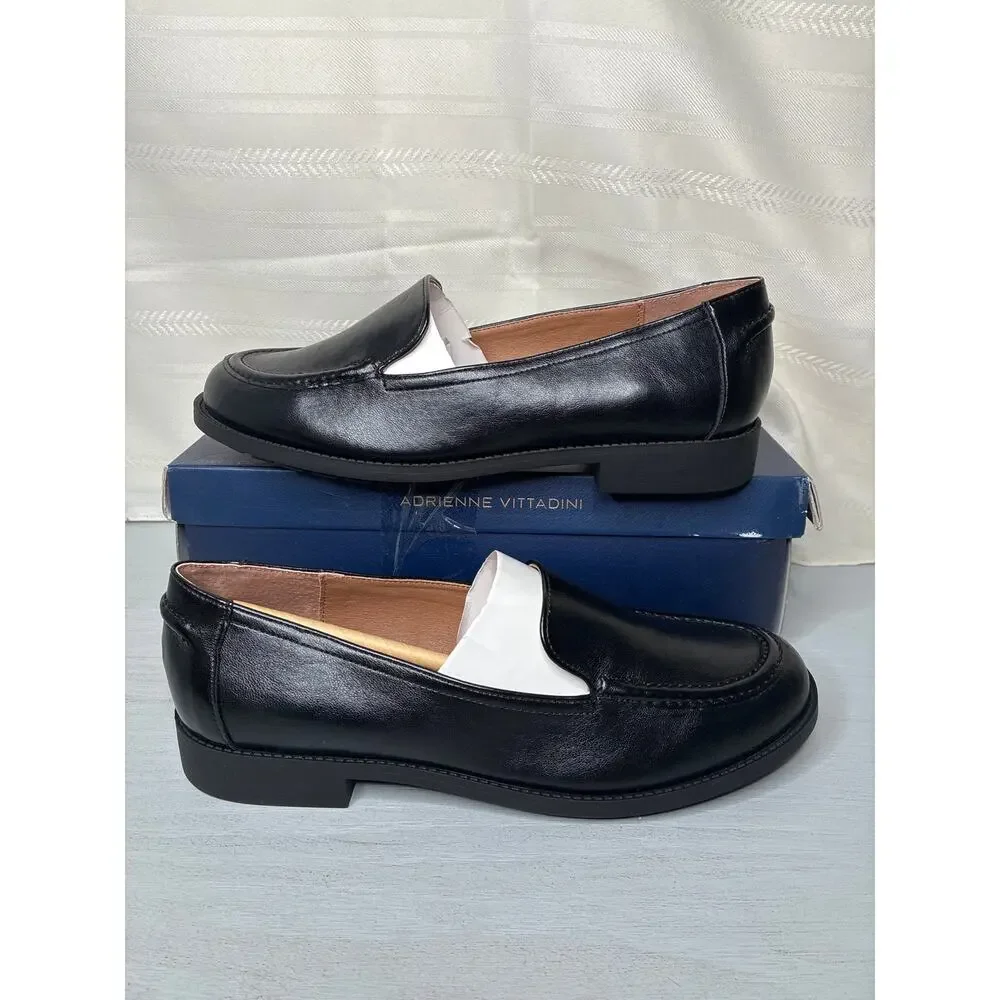 NIB Adrienne Vittadini Wave Womens 9 M Black Moc Toe Slip On Loafer Shoes
